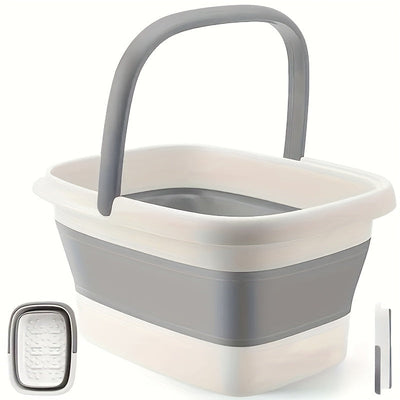 1 Bañera de pies plegable y cesta de ropa - Cubo de inmersión de pies de plástico duradero con mango ergonómico, inmersión de pies/manos portátil, diseño que ahorra espacio, versión de dos tonos, construcción robusta, forro texturizado, fácil de limpiar,