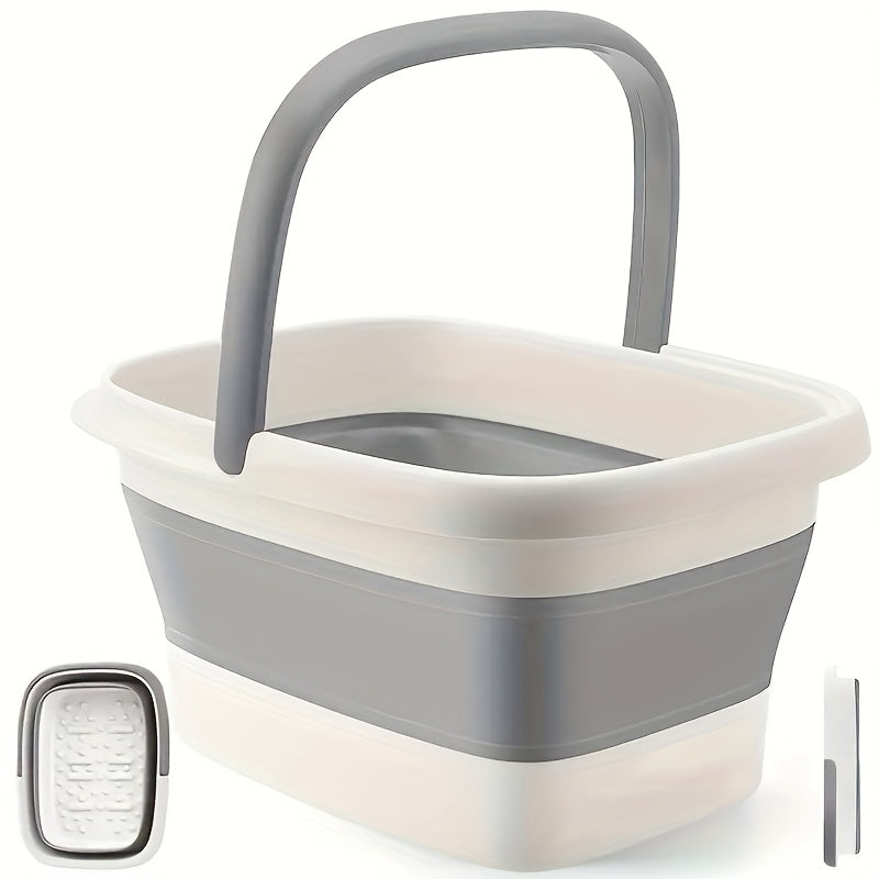 1 Bañera de pies plegable y cesta de ropa - Cubo de inmersión de pies de plástico duradero con mango ergonómico, inmersión de pies/manos portátil, diseño que ahorra espacio, versión de dos tonos, construcción robusta, forro texturizado, fácil de limpiar,