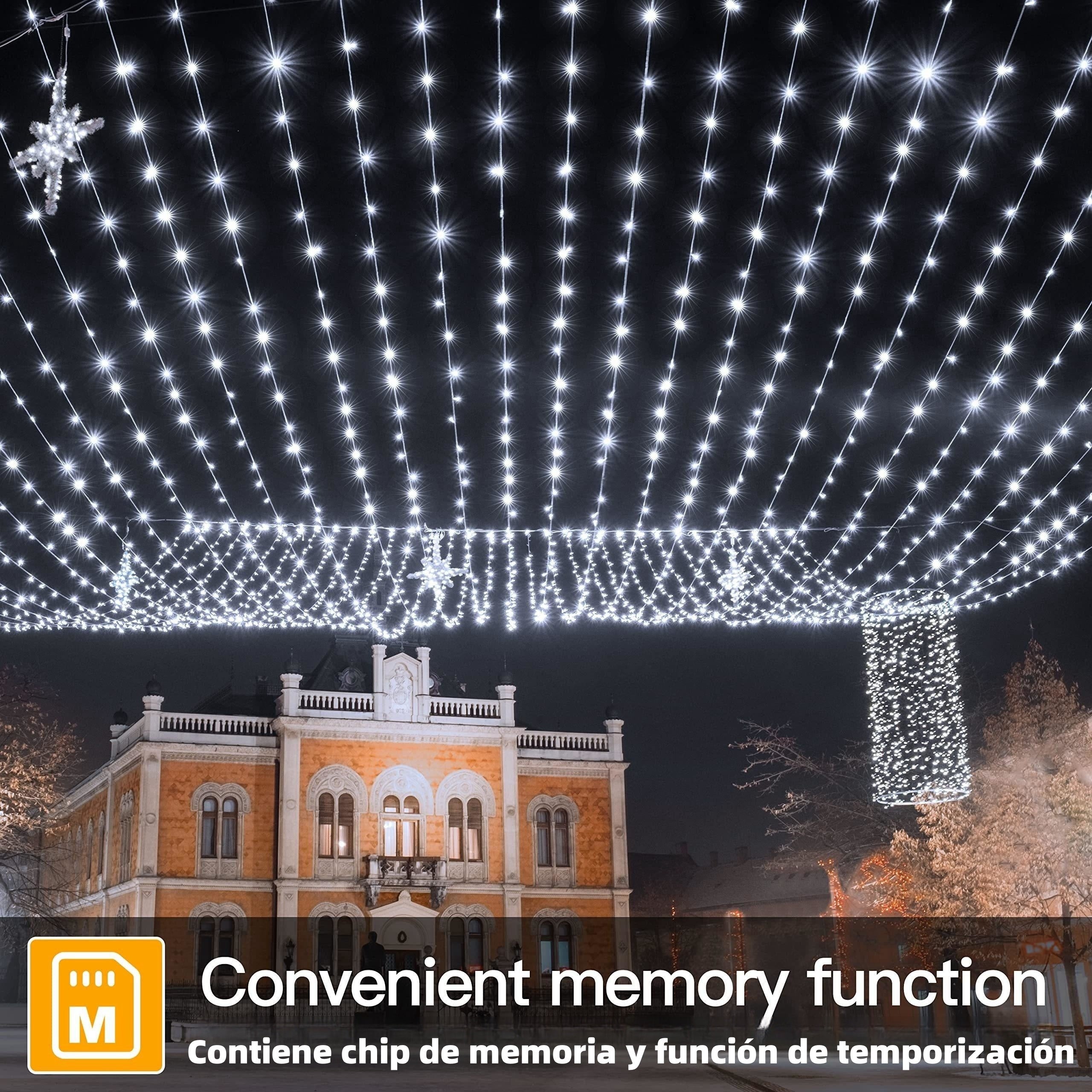 Luces de patio extra-largas, 110/340 FT300/1000 LED para verano, Luces navideñas exteriores para árbol de Navidad con 8 modos, temporizador remoto, Luces de hadas para casa, patio exterior e interior, Decoraciones navideñas (Multicolor, color blanco cáli