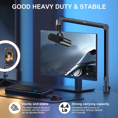 Soporte de Micrófono de Brazo RODD AK-48 para Trabajo Pesado - Soportes para Podcasts, Grabación y Juegos - Carga Máxima 1.9kg, Altura Ajustable, Construcción Duradera, Eid Al-Adha Mubarak