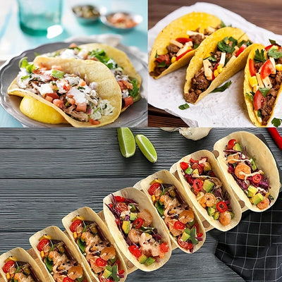 Sostenedor de Tacos de Bambú - Soporte de Madera de 8 Ranuras para Tacos de Concha Blanda o Dura, Chips de Tortilla y Salsas - Ideal para Servir y Organizar, Soporte para Servir Tacos | Construcción de Bambú | Soporte de Madera Duradero, Soporte de Tacos