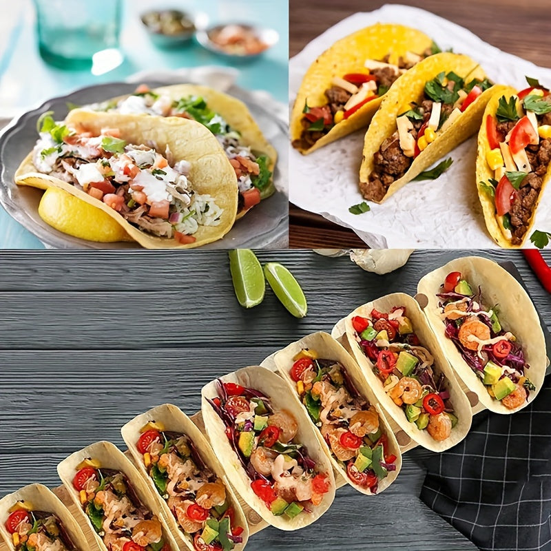 Sostenedor de Tacos de Bambú - Soporte de Madera de 8 Ranuras para Tacos de Concha Blanda o Dura, Chips de Tortilla y Salsas - Ideal para Servir y Organizar, Soporte para Servir Tacos | Construcción de Bambú | Soporte de Madera Duradero, Soporte de Tacos