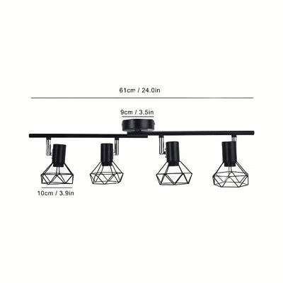 1pc HIMGOR Industrial Luz de techo de montaje semibrillo de 4 luces, jaula de metal negro con base E14, diseño desmontable para dormitorio, sala de estar y comedor - No incluye bombillas, incluye accesorios de instalación, lámpara de techo para sala de e