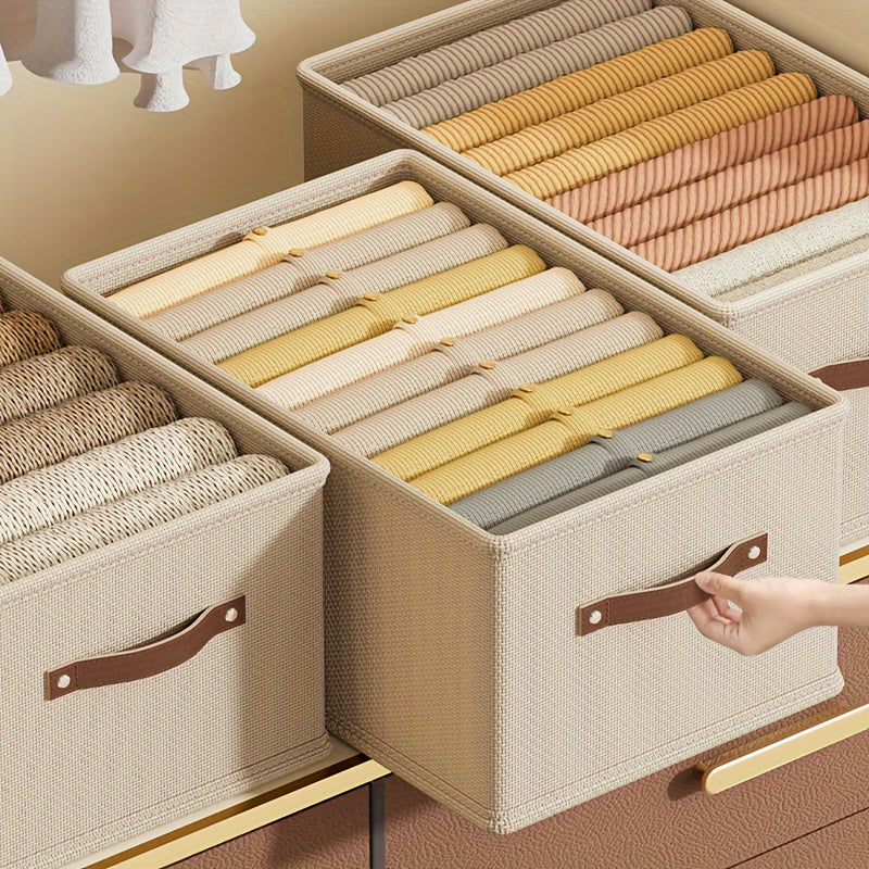 1pc Caja de Almacenamiento de Tela Oxford Moderna con Asa de Cuero Sintético Mejorada, Rectangular, Multiusos, Organizador de Ropa para el Hogar - Perfecto para la Organización de Armarios de Temporada, Almacenamiento Debajo de la Cama para Invierno/Prim