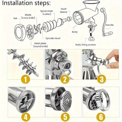 1pc Trituradora de carne de acero inoxidable manual - Procesadora de alimentos de manivela con clip de mesa, ideal para moler carne y verduras, herramienta de cocina multiusos, preparación de alimentos eficaz y molinillo de cocina, Molinillo de carne de