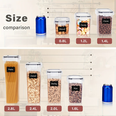 6 piezas de contenedores de almacenamiento de alimentos herméticos, libres de BPA, material PP no cargado, ideales para cereales, harina, pasta, con etiquetas para la organización de la cocina, para esenciales de RV