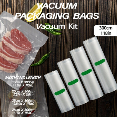 AGASHE 4 rollos de sellador de vacío de diferentes tamaños - Diseñados para un almacenamiento eficiente de alimentos y frescura - Ideales para empaquetar carnes frescas, mariscos, frutas y productos secos - Compatibles con la mayoría de los selladores de