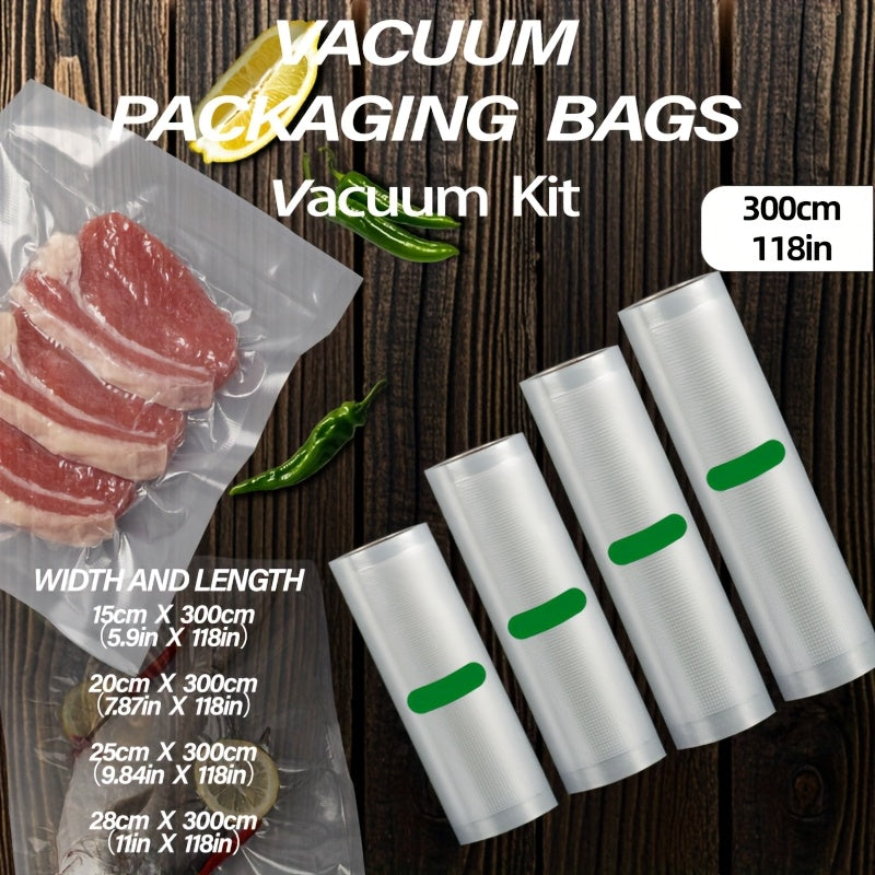 AGASHE 4 rollos de sellador de vacío de diferentes tamaños - Diseñados para un almacenamiento eficiente de alimentos y frescura - Ideales para empaquetar carnes frescas, mariscos, frutas y productos secos - Compatibles con la mayoría de los selladores de