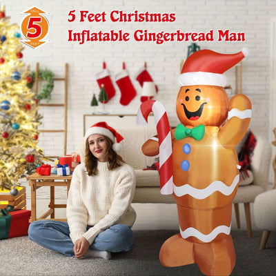 WAYDEKO Pan de jengibre inflable para hombre y perro salchicha de Navidad - Decoración navideña con luz, ventilador incorporado, estacas y cuerdas, perfecta para decoración de hogar y fiesta, pan de jengibre festivo para hombre y perro salchicha