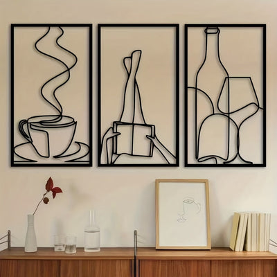 Decoración de pared minimalista de tres piezas para libros metálicos, decoración de pared minimalista para amantes del café, regalo de inauguración