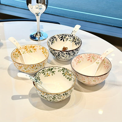 4 tazones de cerámica con diseños florales: ideales para pasta, ensalada, postre, sopa, frutas, entradas y fondue, resistentes al lavavajillas, horno y microondas
