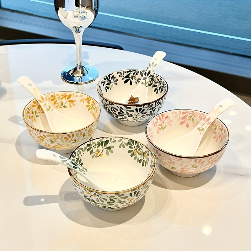 4 tazones de cerámica con diseños florales: ideales para pasta, ensalada, postre, sopa, frutas, entradas y fondue, resistentes al lavavajillas, horno y microondas