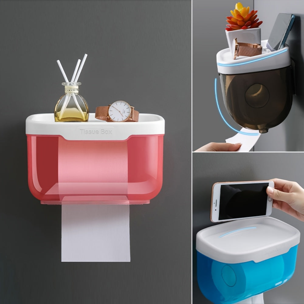 1pc Soporte de Papel Higiénico Impermeable para Montar en la Pared con Cajón - Adhesivo, No Necesita Batería, Ideal para la Organización del Baño y Esenciales de Limpieza