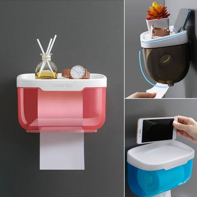 1pc Soporte de Papel Higiénico Impermeable para Montar en la Pared con Cajón - Adhesivo, No Necesita Batería, Ideal para la Organización del Baño y Esenciales de Limpieza
