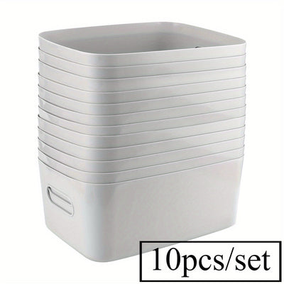 10pcs Cestas de Almacenamiento de Plástico Blanco con Asas - Cajas Organizadoras Rectangulares Versátiles para Armarios de Cocina, Baño y Despensa - Ideales para Especias, Snacks y Esenciales, Cestas de Estante