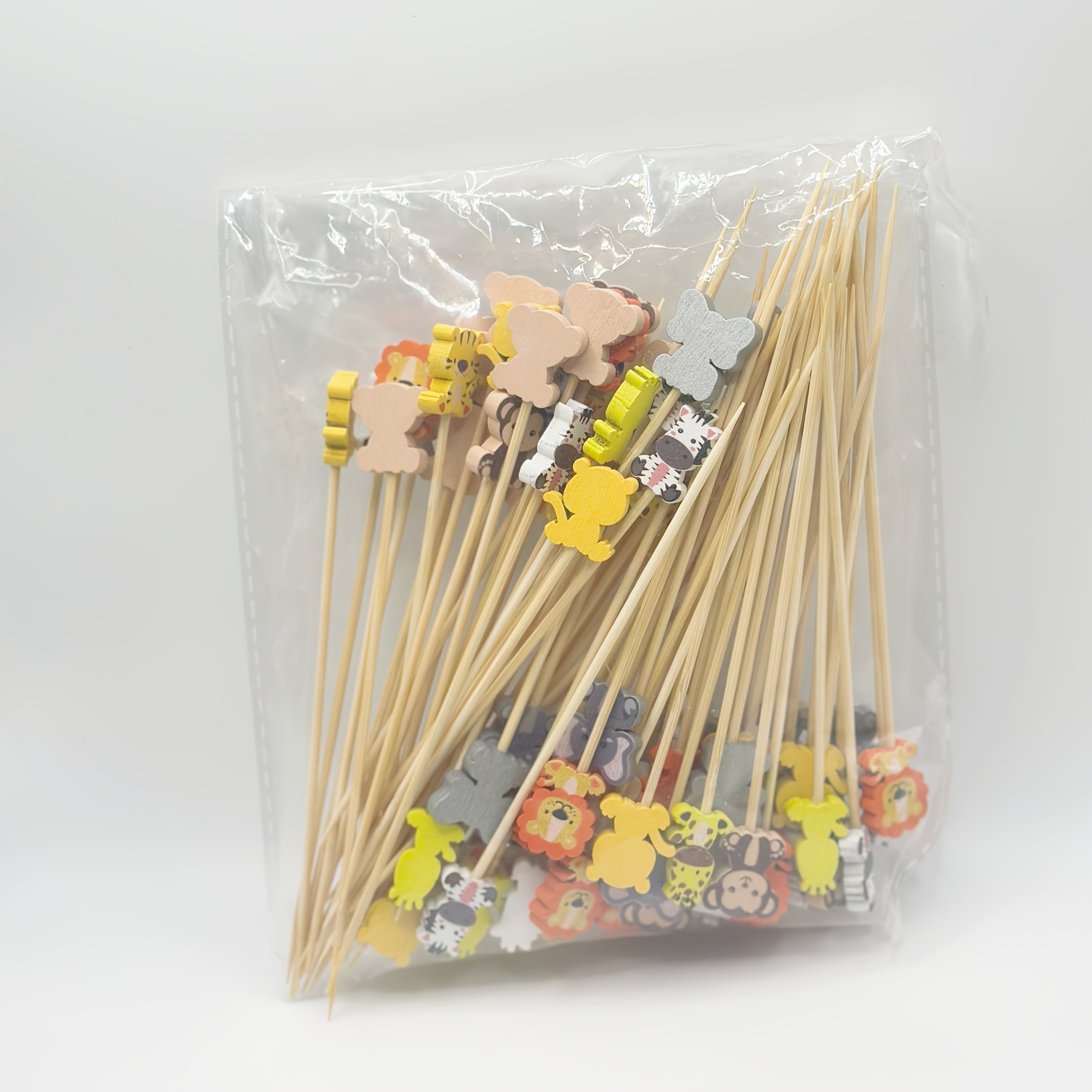 50/100pcs Palillos de Bambú con Animales del Safari - 11.94 cm Palillos Coloridos para Decoraciones de Fiestas, Aperitivos y Bebidas de Frutas - Brochetas Temáticas Divertidas y de Alta Calidad para Fiestas Infantiles y Eventos