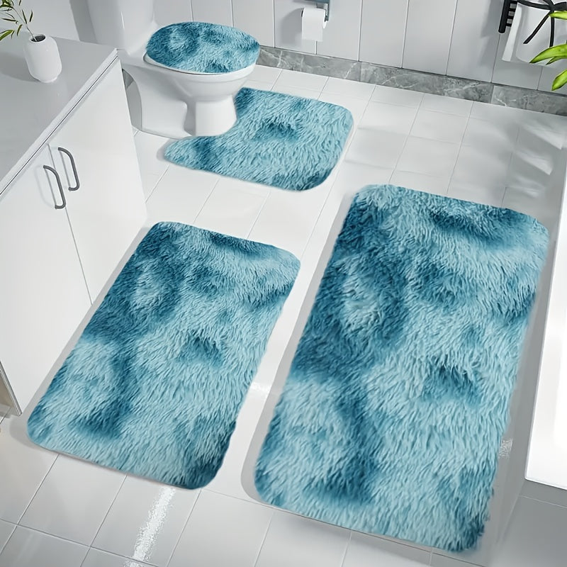 Juego de Alfombras de Baño de Poliéster Grueso, Suaves, Absorbentes y Antideslizantes, Patrón Geométrico, Lavables a Máquina, Rectangulares, de 4 Capas