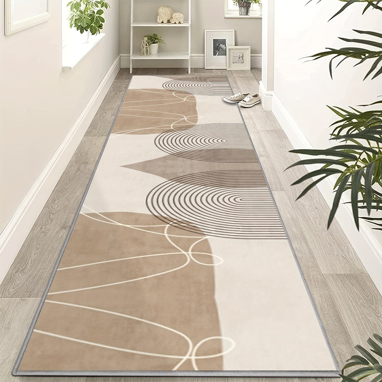 Alfombra moderna abstracta geométrica - Imitación de cachemira de lujo, liviana, color beige/gris/blanco, antideslizante, suave y cómoda, ideal para cocina, sala, dormitorio o pasillo, perfecta para decoración de primavera y verano