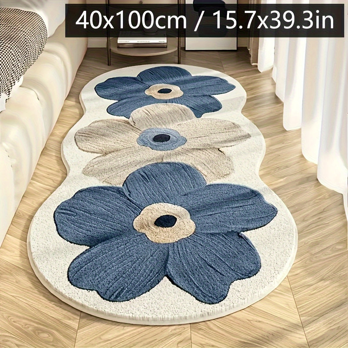 1pc Alfombra Floral para Dormitorio - Alfombrilla Antideslizante con Patrón de Flores Rosa/Beige, Base de PVC para Sala de Estar, Guardería - Fácil de Limpiar, Decorativa para el Hogar, Suelo Cómodo en la Habitación, Fibra de Poliéster, Duradera y Elegan