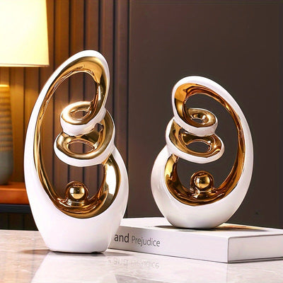 2 piezas de juego de jarrones decorativos de cerámica estilo glam, decoración abstracta escultórica de mesa para sala de estar, centro de mesa de oficina, decoración navideña para el hogar.
