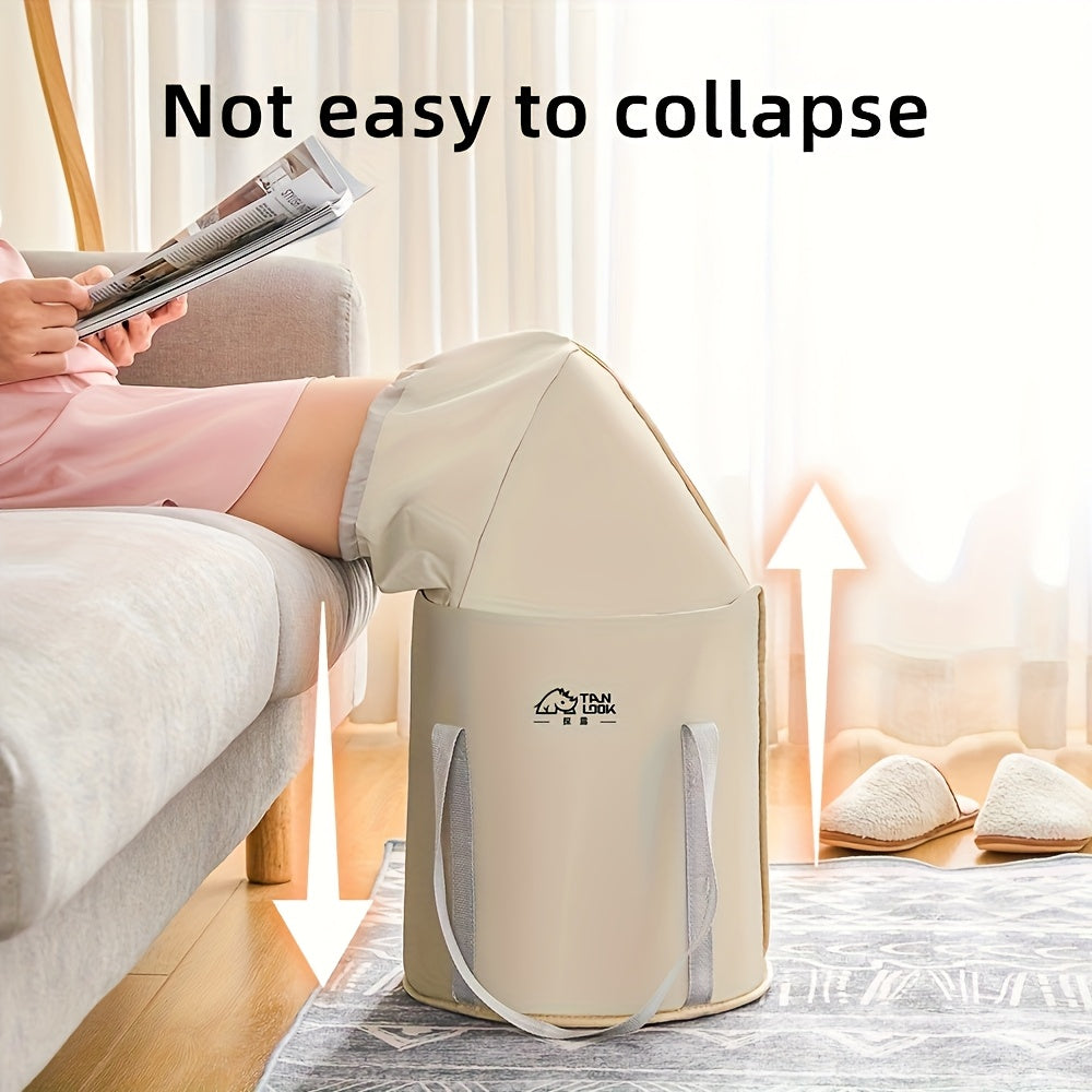 Bolsa de baño portátil plegable con diseño aislado - Color claro beige, plegable para uso en casa, material engrosado, no necesita electricidad, ideal para dormitorios y viajes, artículos esenciales para dormitorios|Bolsa de baño plegable|Bolsa de agua a