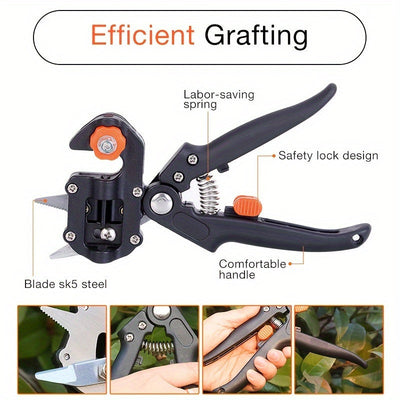 Herramientas de injerto para jardinería con 3 cortes diferentes + destornillador + llave pequeña + bolsa especial de almacenamiento Tijeras agrícolas tamaño tala de árboles frutales, corte con 3 cortes distintos