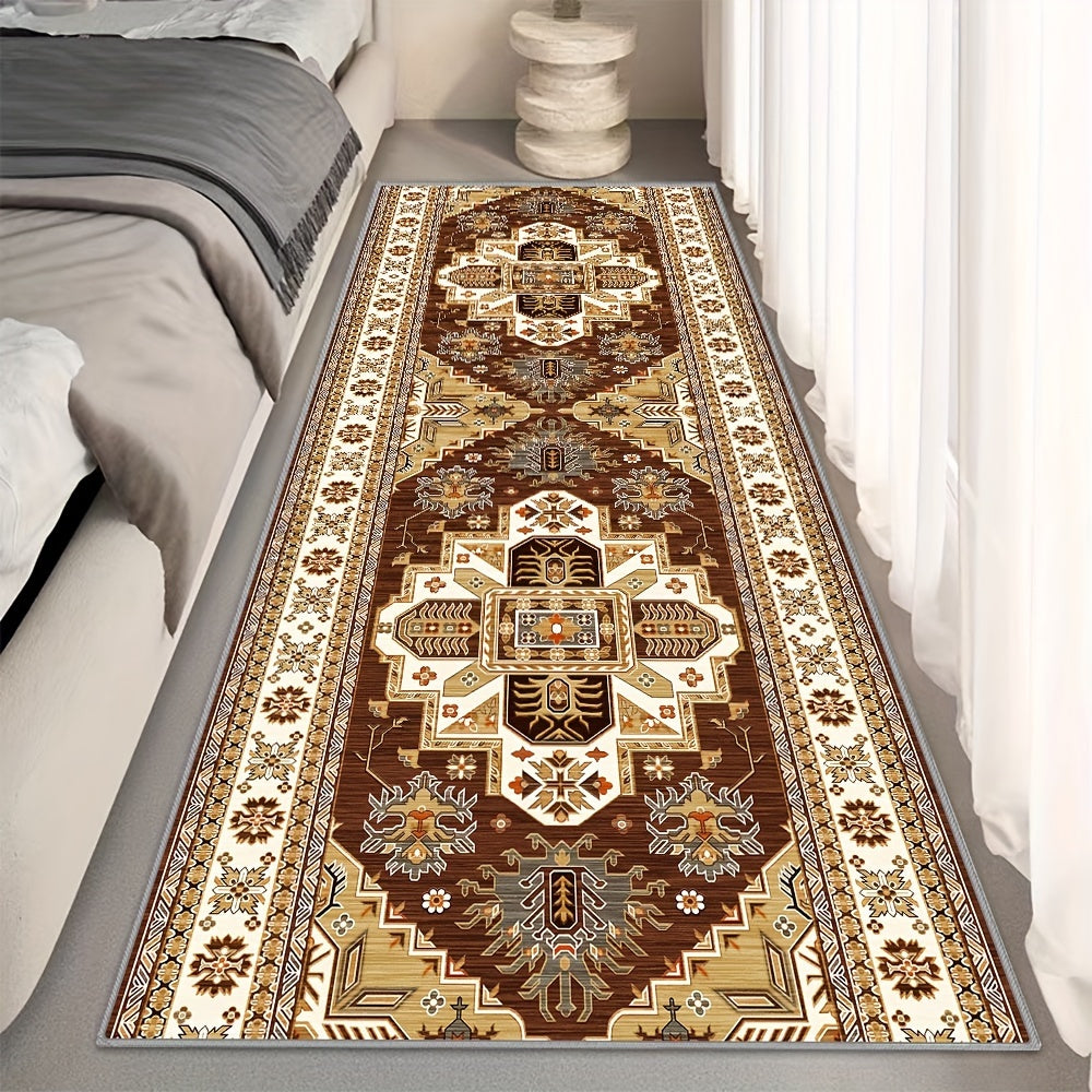 1 pieza de Alfombra Corredora de Terciopelo Cristal de 850g con Espesor de 0.7cm y Base Antideslizante - Lavable en Máquina, Patrón Geométrico de Lujo Moderno en Marrón/Beis/Blanco/Azul/Rojo para Pasillo, Sala de Estar, Dormitorio, Uso Interior/Exterior