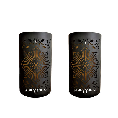 XXOASIS 1/2/3pcs Luces Solares de Pared Mate con Corte Floral Hueco y Detalles Dorados, Alta Calidad para Jardín, Patio o Valla - Iluminación Exterior Duradera en Hierro Semi-Encastrada, Idea de Regalo de Cumpleaños, Decoración Solar Colgante, Ambiente p