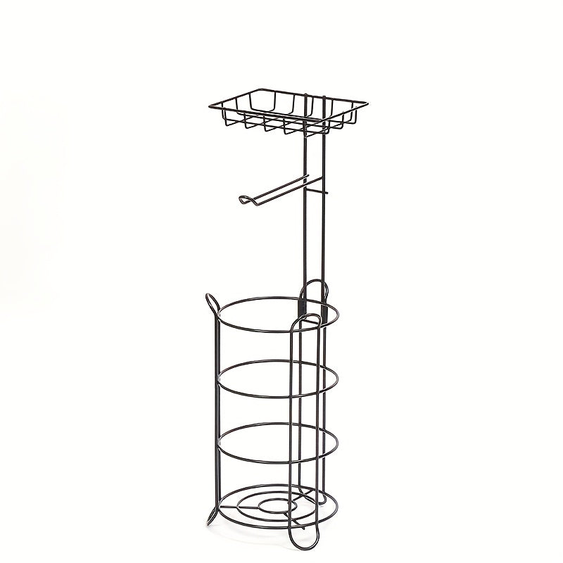 Soporte para papel higiénico de hierro forjado pintado, independiente, con estante adicional para rollos gigantes, teléfono, toallitas y difusor, instalación con adhesivo, para baño