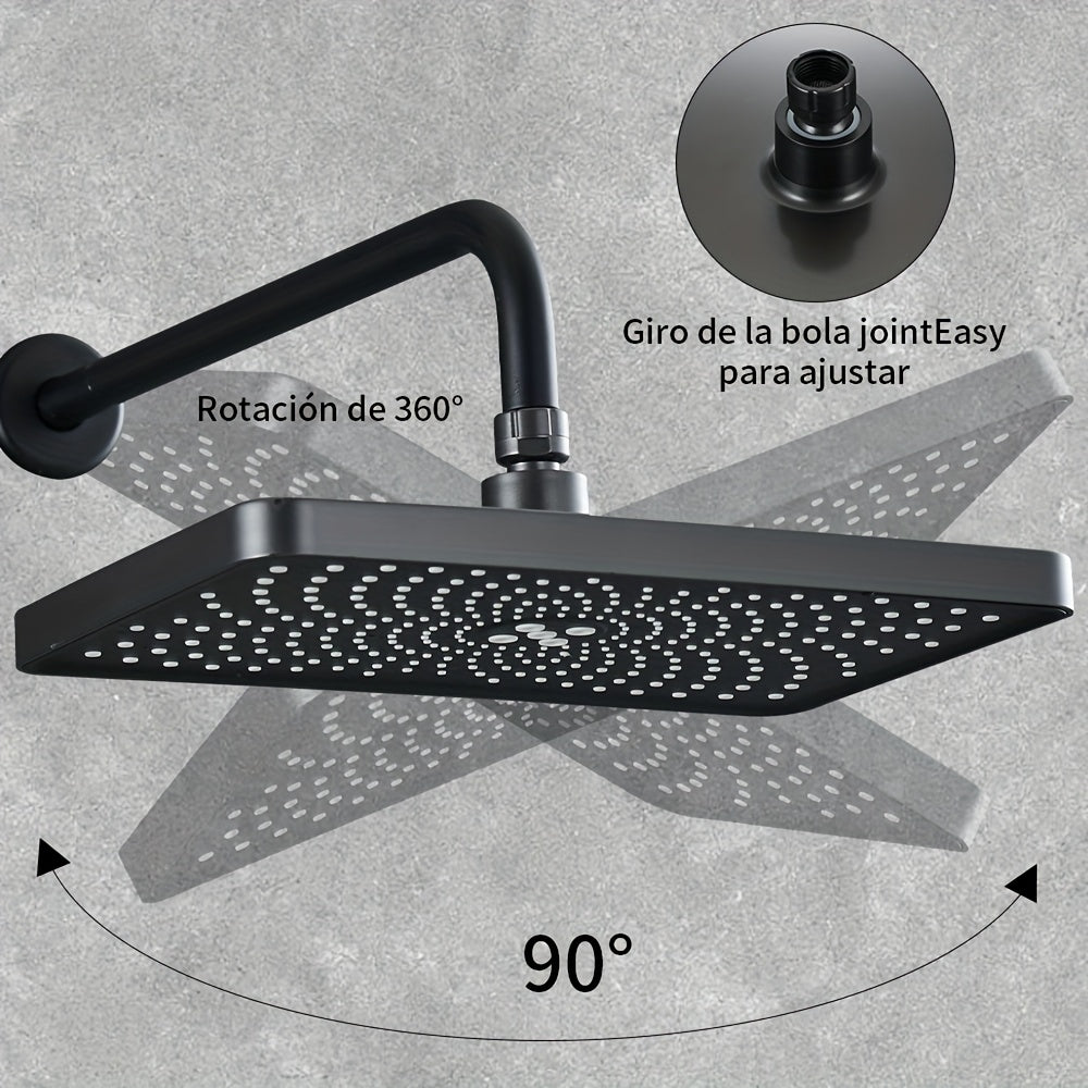 1pc Cabezal de Ducha de Alta Presión, Diseño Rectangular Negro Elegante, Montado en la Pared, Flujo de Agua Ajustable, Ideal para Baños Modernos, Ducha de Alta Presión|Accesorio de Baño Elegante|Acabado Estético