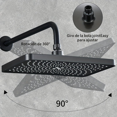 1pc Cabezal de Ducha de Alta Presión, Diseño Rectangular Negro Elegante, Montado en la Pared, Flujo de Agua Ajustable, Ideal para Baños Modernos, Ducha de Alta Presión|Accesorio de Baño Elegante|Acabado Estético