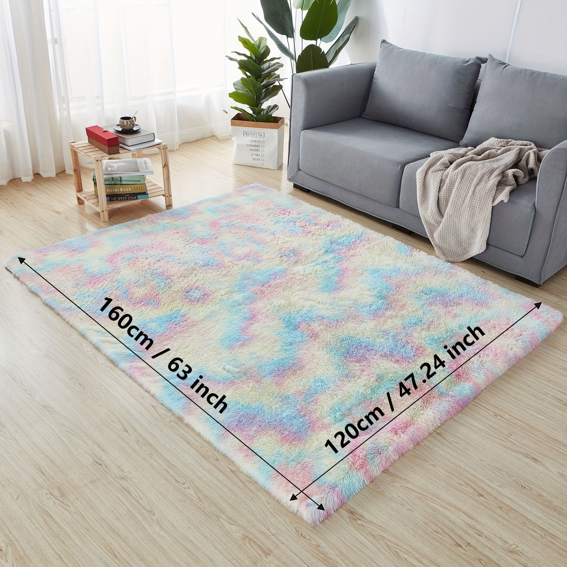 Alfombra de arcoíris con rayas y pelusa Xmwike - Mezcla de poliéster de alta pila tejida, ligera, resistente a la decoloración, alfombra rectangular para dormitorio, sala de estar - Solo lavado a mano, antideslizante