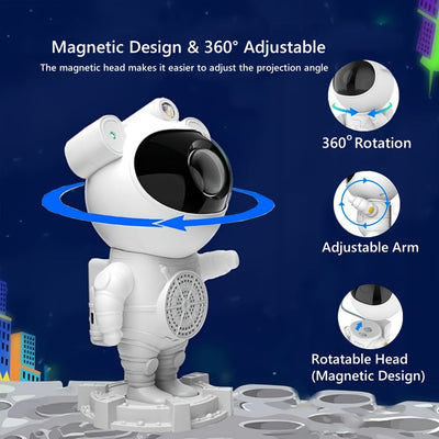 1 Proyector de Galaxia Astronauta con Luz Nocturna LED, Lámpara de Nebulosa y Altavoz Inalámbrico - Carga USB, Ajuste de Brillo Remoto, Tiempo de Sueño con Ruido Blanco, Ideal para Sala de Juegos, Decoración de Cine en Casa, Fiestas Temáticas de Hallowee