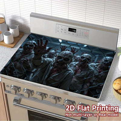 1pc Protector de Estufa Apocalipsis Zombie Halloween - Diseño con Barras Sangrientas, Compatible con Cocinas a Gas/Inducción, Lavadoras y Secadoras - Decoración Fácil de Limpiar para Cocina y Lavandería, Cubierta Temática Espeluznante, Técnica de Impresi