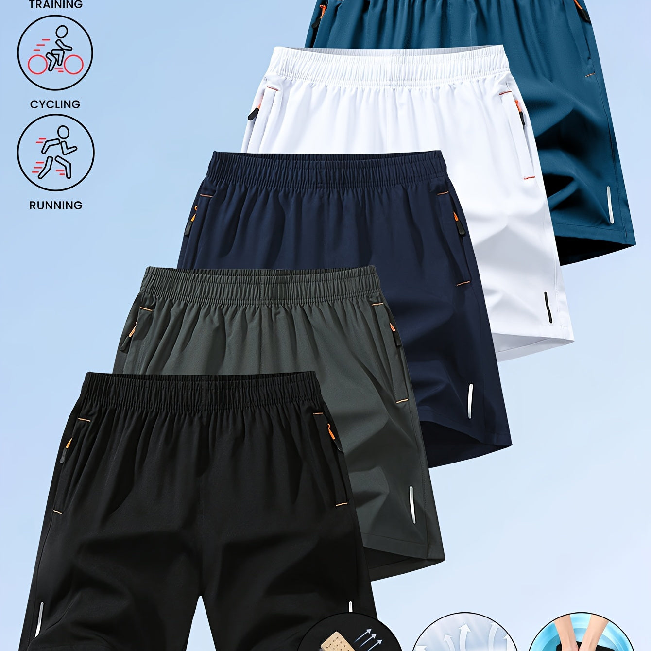 1 par de shorts deportivos para hombre OBM Larsen de secado rápido con bolsillos con cierre, transpirables, ligeros, para playa, gimnasio, running y entrenamiento, con cordón ajustable, varios colores, para deportes y actividades al aire libre
