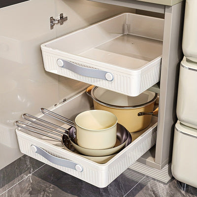 Organizadores de gabinete extraíbles de gran tamaño, estantes de cajón de plástico para cocina, baño, dormitorio - Independientes, tubo metálico incluido, capacidad <3,2 pies cúbicos, altura <68,58 pulgadas