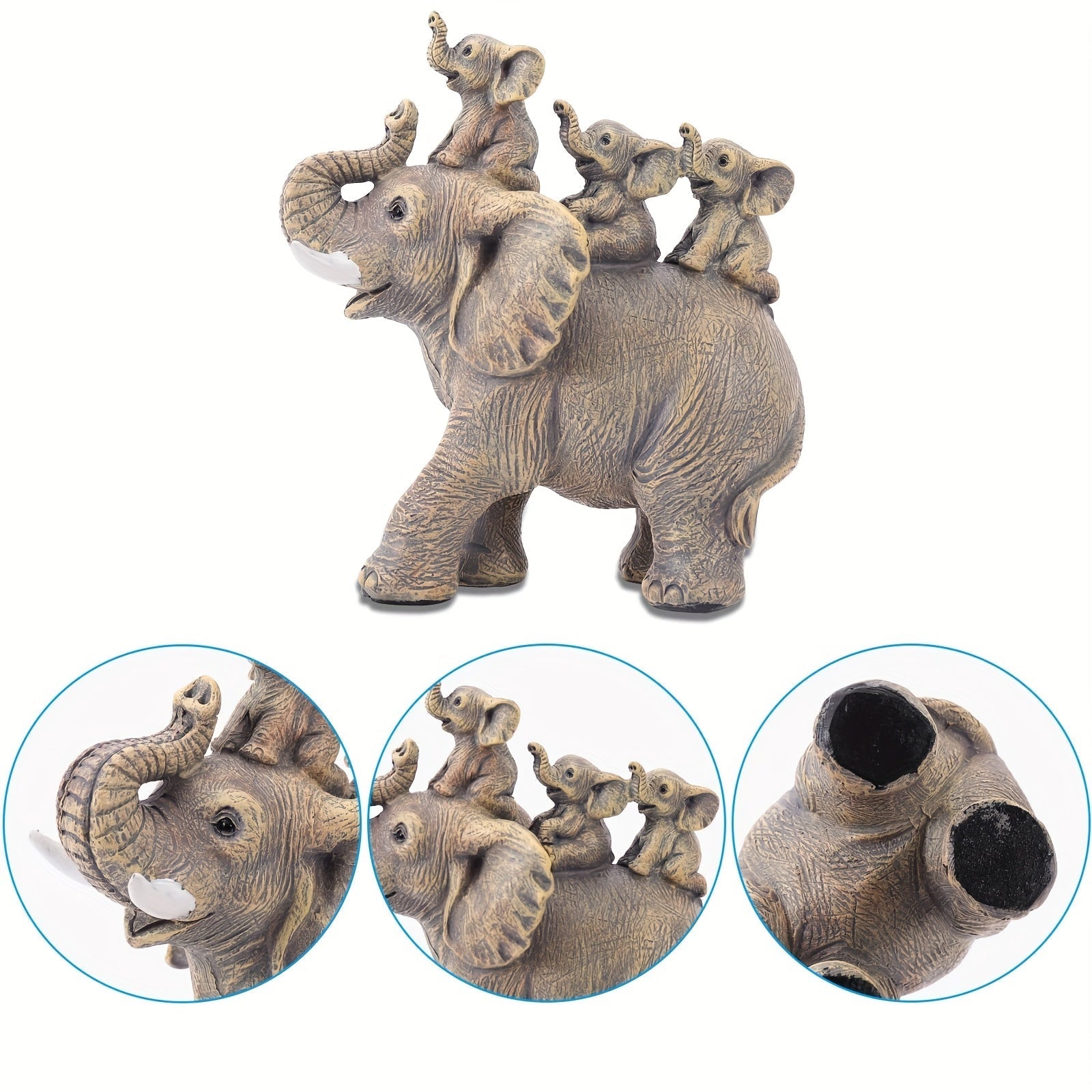 3 pequeños elefantes montados en una estatua de elefante, adorno animal, adecuado para sala de estar, escritorio, estantería de libros, decoración del hogar.