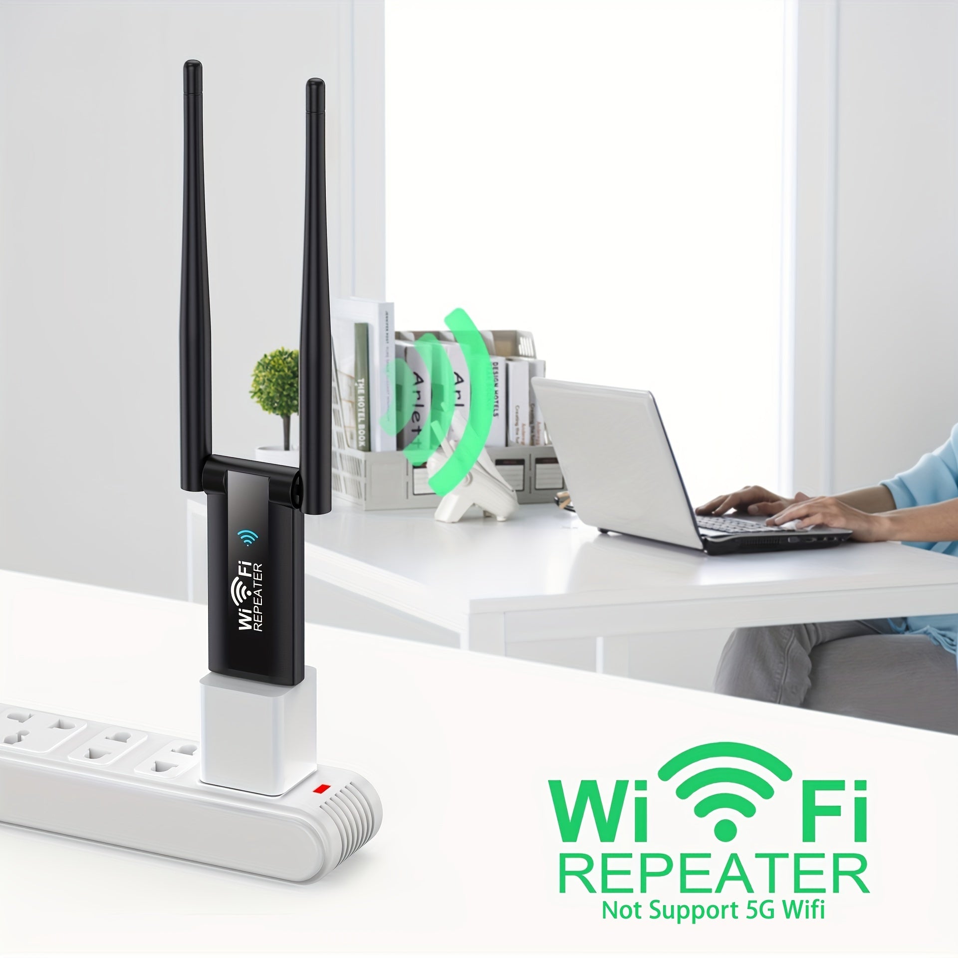 Amplificador de señal WiFi inalámbrico 300Mbps 2.4G, repetidor de WiFi portátil alimentado por USB para computadoras, oficina y uso interior, banda única 2.4GHz, extensor de hotspot de alta potencia, no compatible con 5G WIFI, extensor de WiFi.