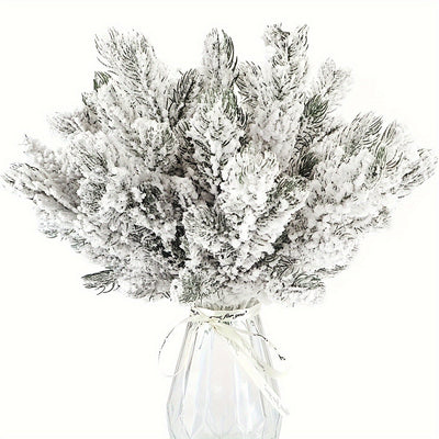 Elección popular] 10 ramas artificiales de pino con efecto nevado, ramas de pino falsas con escarcha para árbol de Navidad, coronas, guirnaldas y decoración navideña, ramitas, esprays y manualidades
