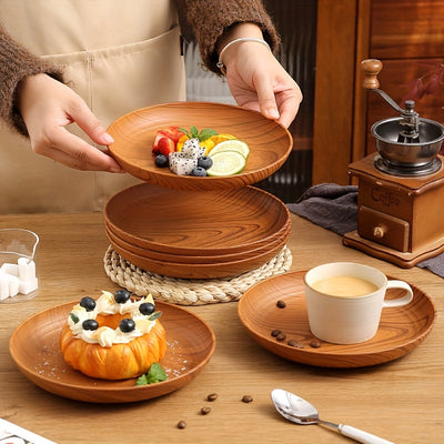 Juego de 5 o 10 platos de plástico grueso con diseño de veta de madera, platos para ensalada, pan, sándwiches, desayuno, plato principal, pasta, arroz, bandeja para servir, ideal para fiestas, camping y uso en casa o restaurante