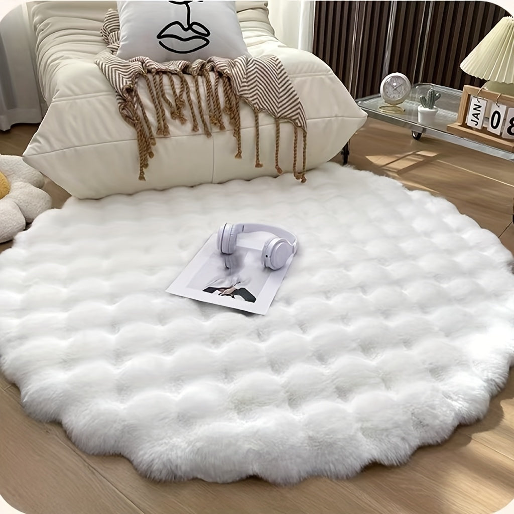 Suavidad Delicada, Alfombra Redonda de Piel Sintética de Color Crema Lujosa, 100.0cm - Alfombra de Decoración para el Hogar, Suave y Acogedora para Dormitorio o Sala de Estar, Poliéster Suave, Fabricada a Máquina con Respaldo de PVC, Alfombras para Sala
