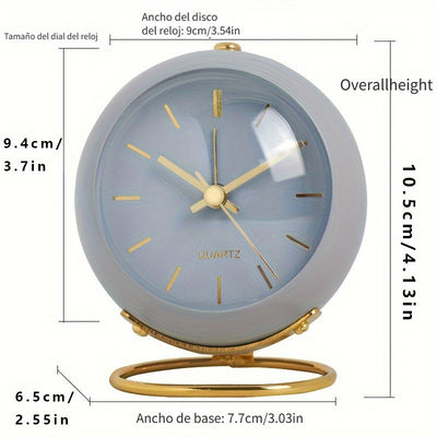 Reloj de Escritorio Silencioso de Inspiración Nórdica con Manecillas Luminosas - Funciona con Pilas, Despertador Redondo de Metal para Estudiantes y Decoración del Hogar