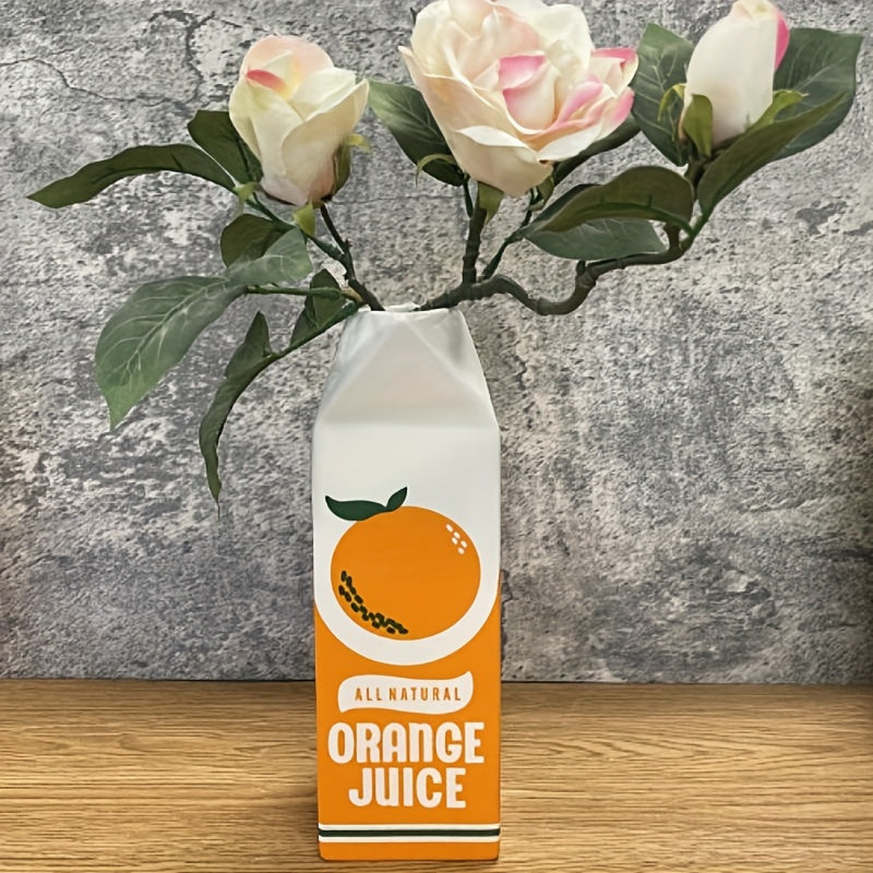 1 pieza de jarrón de jugo de naranja vintage - Cerámica decorativa con diseño de rodaja de naranja realista, estilo bohemio para hogar/coche/escritorio, no necesita batería, jarrones decorativos para el hogar.