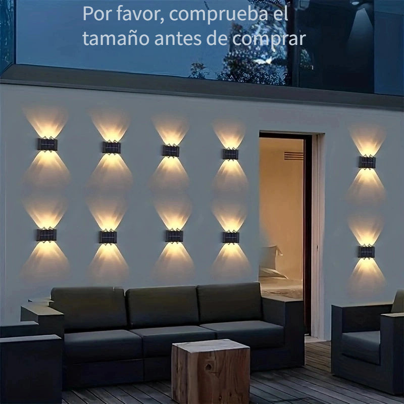 Luz de pared solar - Luz de camping al aire libre con 6 LED, iluminación de doble color para patio, calle, paisaje, decoración de jardín, regalo de Navidad