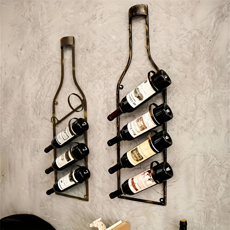 Soporte de Vino de Bronce Vintage para Montar en Pared, Capacidad para 4 Botellas, Organizador Decorativo para Bar en Casa, Decoración Temática de Vino | Montaje Rústico en Pared | Soporte Elegante para Botellas de Vino