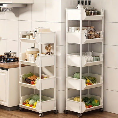 Estantería de Almacenamiento Plástica Blanca con 5 Niveles y Ruedas—Adecuada para Espacios Estrechos, Organizador al Piso con Diseño Sencillo para el Hogar, Ideal para Habitaciones Pequeñas