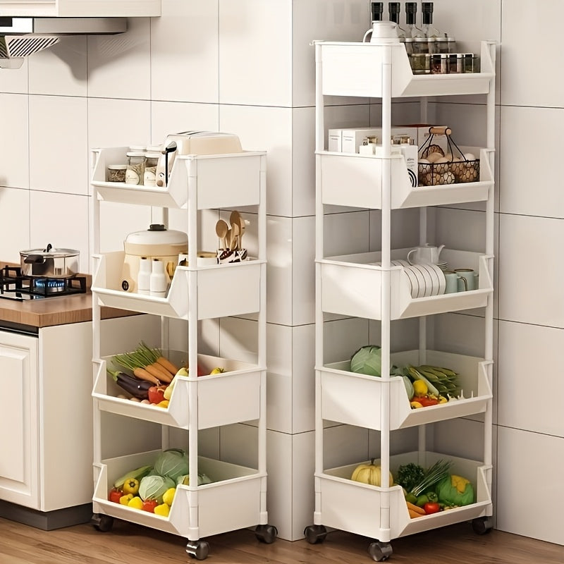 Estantería de Almacenamiento Plástica Blanca con 5 Niveles y Ruedas—Adecuada para Espacios Estrechos, Organizador al Piso con Diseño Sencillo para el Hogar, Ideal para Habitaciones Pequeñas