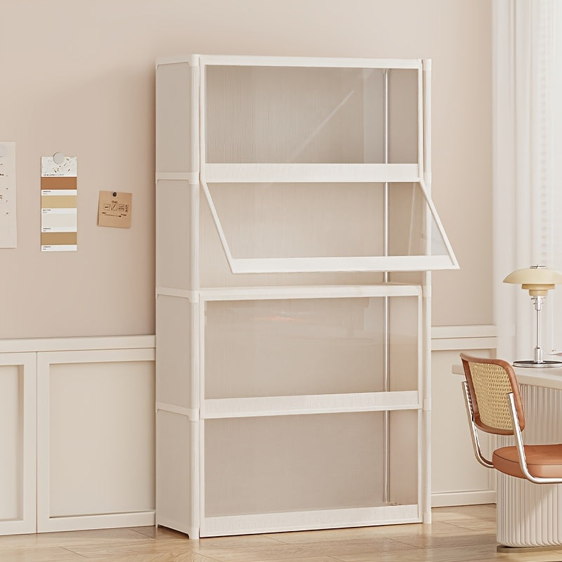 Caja de almacenamiento con 4 espacios, estante para libros de pared de piso a techo, con puerta, ideal para baño, sala, dormitorio o residencias estudiantiles, resistente al polvo