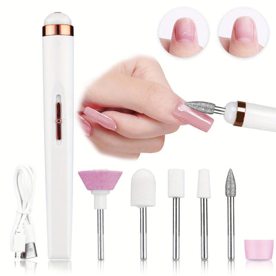 Taladro eléctrico inalámbrico profesional para uñas, portátil, con batería de litio recargable, incluye cabezales para pulir uñas y lijas para esmalte de uñas acrílico y gel, herramienta de cuidado de uñas | Cuidado moderno de uñas | Batería duradera, he