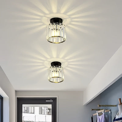Lámpara de techo moderna con colgante de cristal - Marco de metal negro elegante, montaje semi-inclinado, brillo cálido para sala de estar, dormitorio o oficina, no se requiere cableado, perfecto para decoración moderna de hogar, lámparas colgantes para